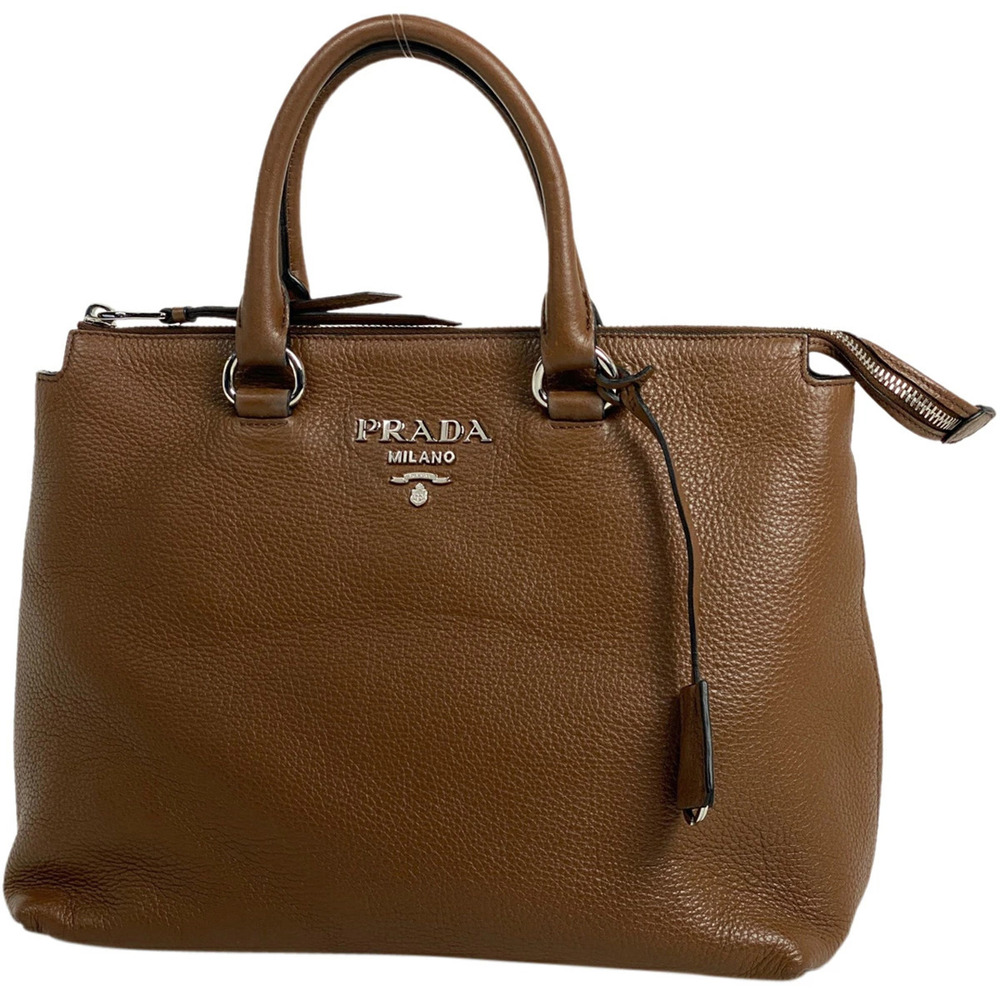 Prada Logo Handbag Shoulder Bag Leather Brown
